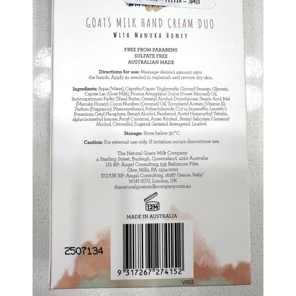 Lot of 2 The Natural Goats Milk Company Hand Cream Manuka Honey 4.23 fl oz NIB - Picture 2 of 2